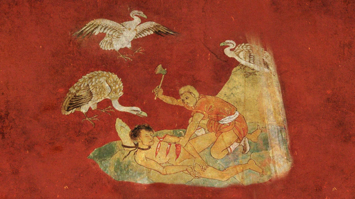Pintura de la ceremonia del Gcod en Tibet.