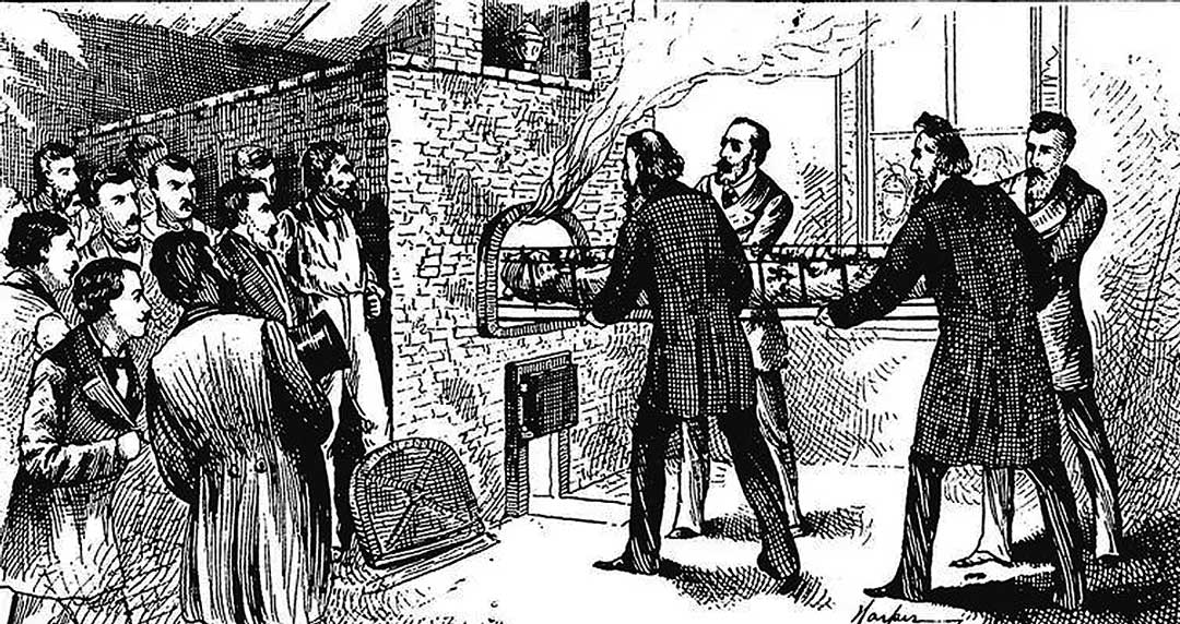 Ilustración de la primera cremación en Estados Unidos hacia 1876