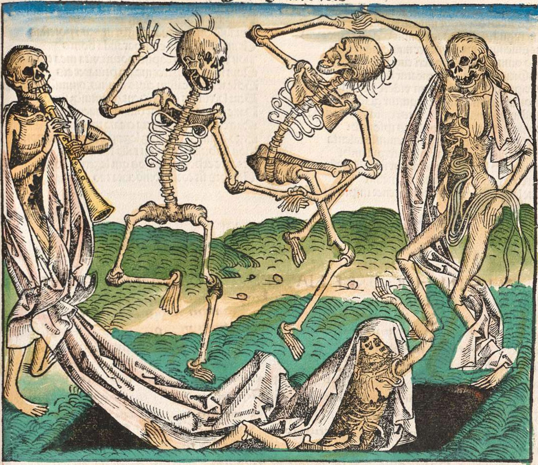 Ilustración danza macabra o danza de la muerte