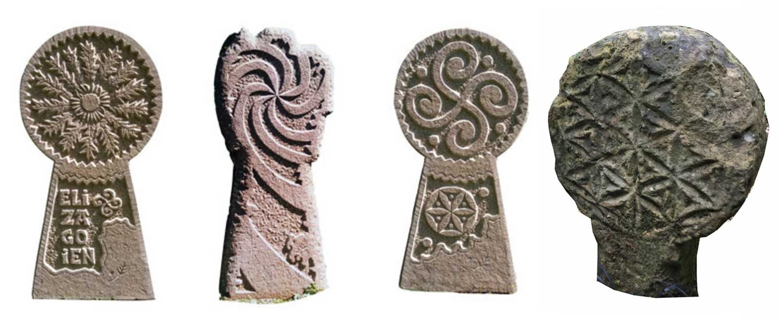 Algunos ejemplos de estelas discoidales vascas con motivos simbólicos.