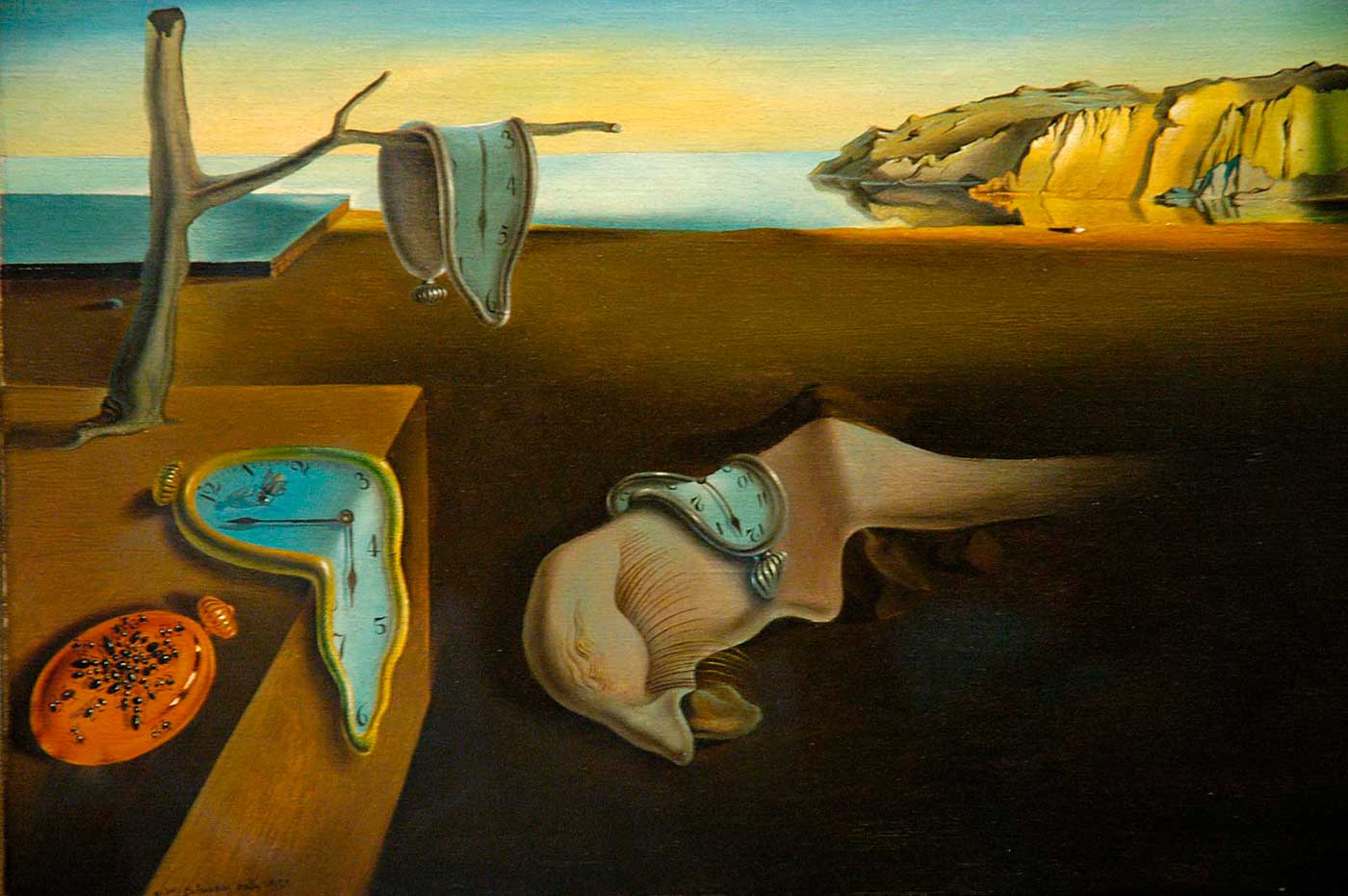 La persistencia de la memoria, 1931, óleo de Salvaodr Dalí sobre lienzo, 24 x 33 cm expuesto en el Museo de Arte Moderno de Nueva York