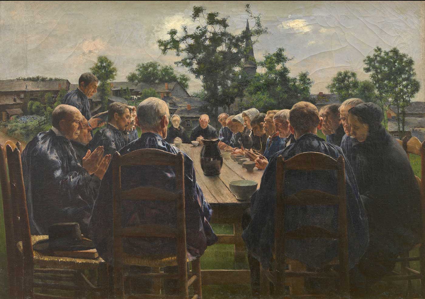 Léon Frédéric. Pintura de 1886 The Funeral Meal