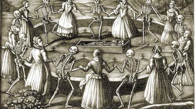 Danza macabra, grabado del siglo XVIII
